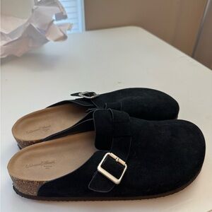 Universal Thread Black Suede Mules with Buckle